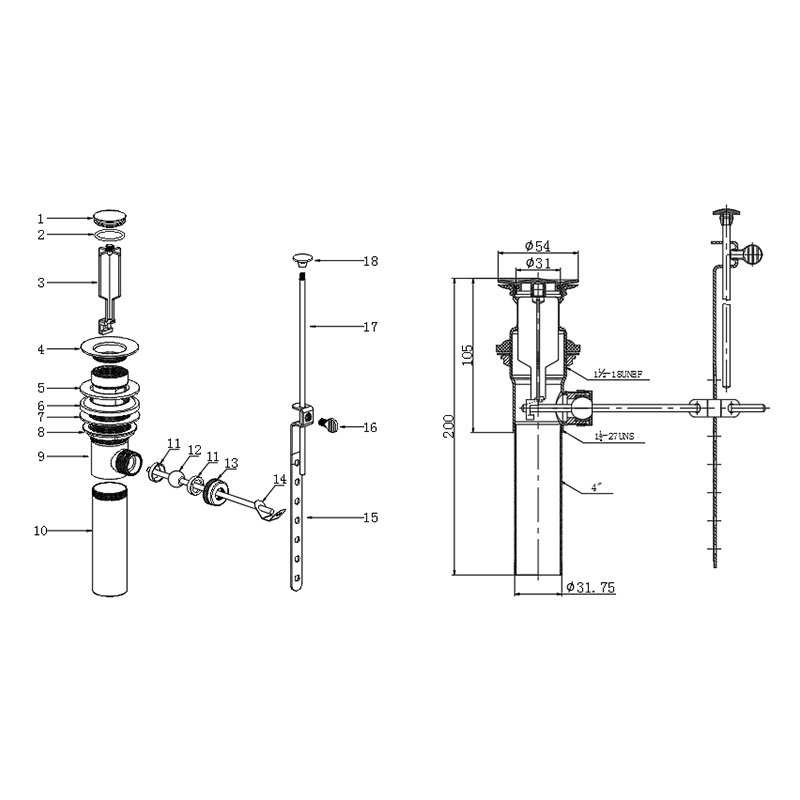 Stainless Steel Waste Wash Basin Drain Set Pipe Sink Waste Trap Rubber Ring Seal Basin Drain Filter With Lever Control