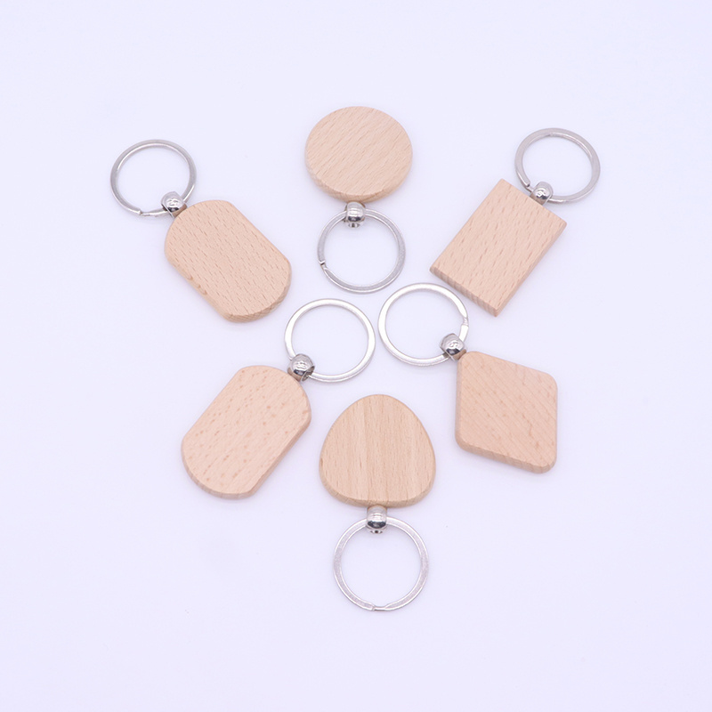 Wooden Keychain Blanks, Wood Laser Engraving Blanks Key Chain Bulk Unfinished Wooden Key Ring Key Tag Craft Supplies