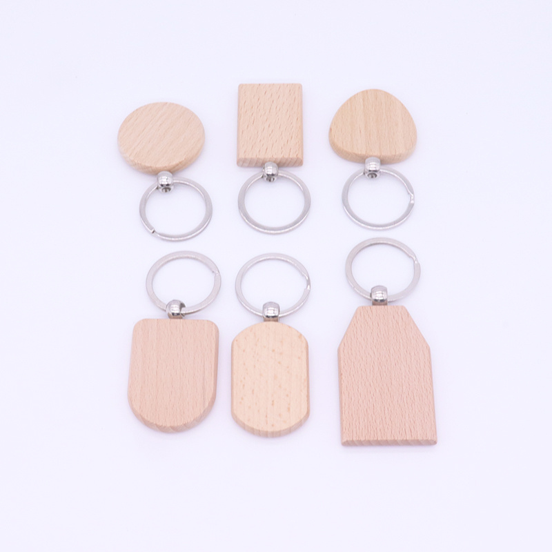 Wooden Keychain Blanks, Wood Laser Engraving Blanks Key Chain Bulk Unfinished Wooden Key Ring Key Tag Craft Supplies