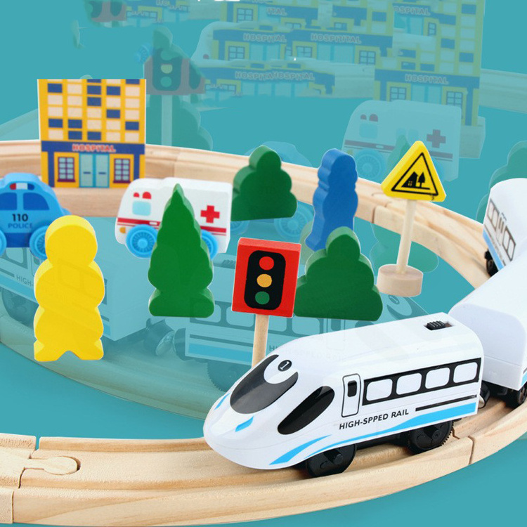 Initiation Wooden Montessori Educational Toys creative Track Train Sets Building Blocks Puzzle Boys Electric Tracks For kids CE