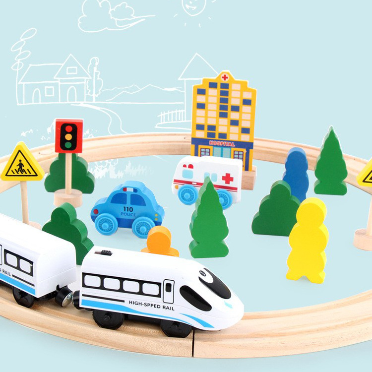 Initiation Wooden Montessori Educational Toys creative Track Train Sets Building Blocks Puzzle Boys Electric Tracks For kids CE