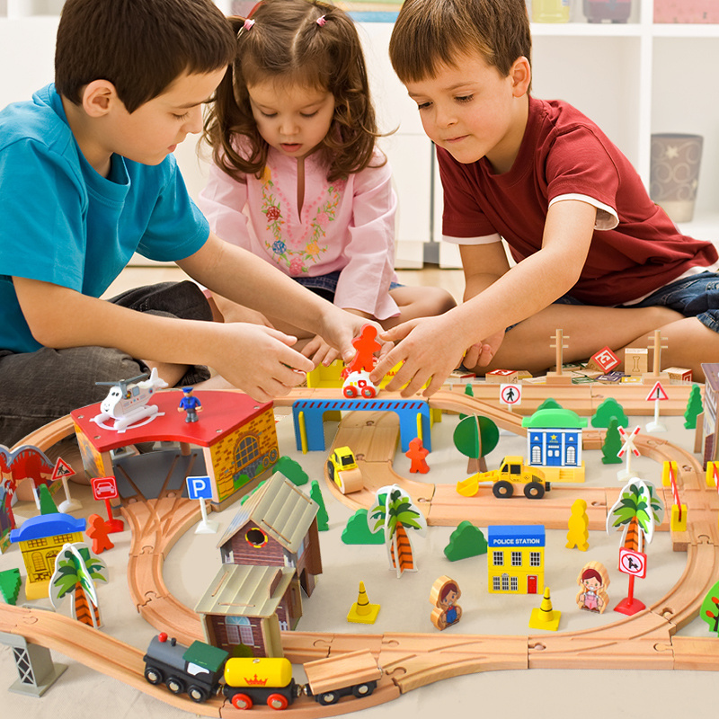 little train children's educational toy rail car set boy and girl gift train rail wooden toy rail track toy