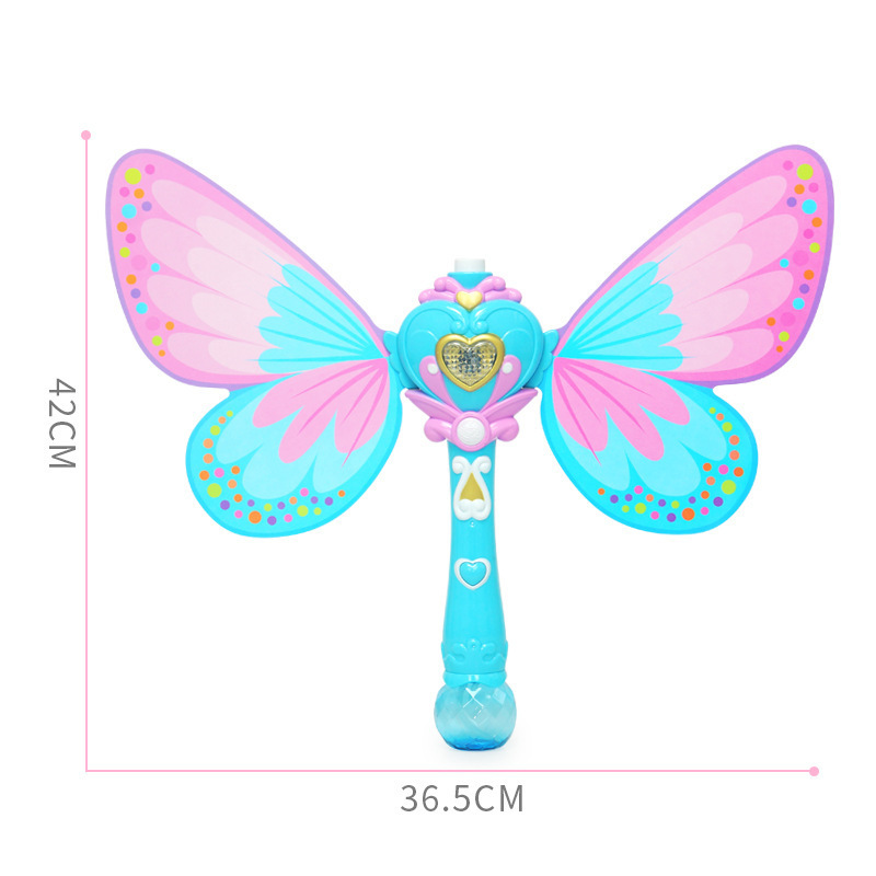 2024 Summer Outdoor Princess Light Up Electric Automatic Butterfly Bubble Wand Plastic Magic Bubble Glow Stick For kids girls