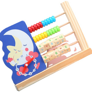 Early Educational Puzzle Wooden Cartoon Clock Animal Beaded Computing Frame Kindergarten Hands Brain Training Math Learning Toys