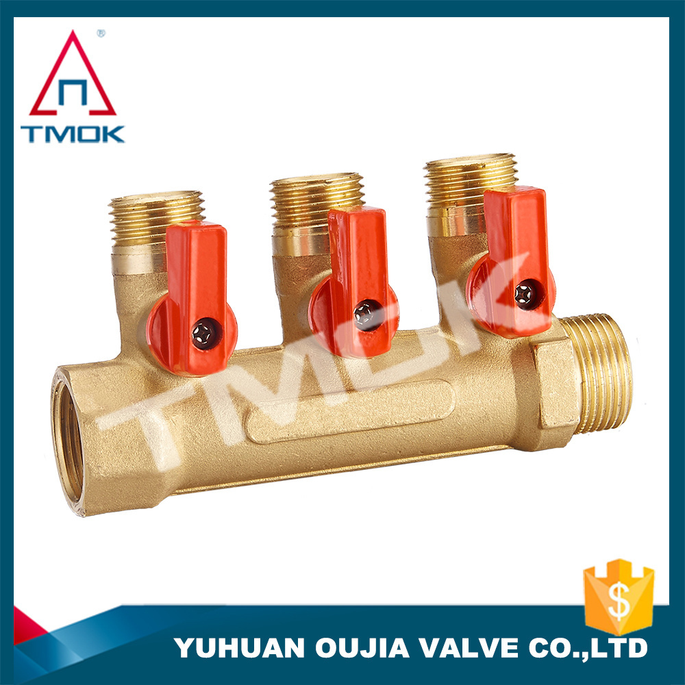 pex 3 way valve manifold water mounted manifold for underfloor heating 1inch brass ball BSP thread flow forged exhaust valve