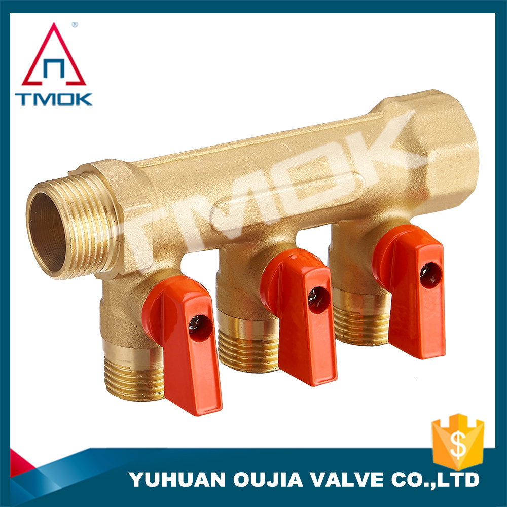 pex 3 way valve manifold water mounted manifold for underfloor heating 1inch brass ball BSP thread flow forged exhaust valve