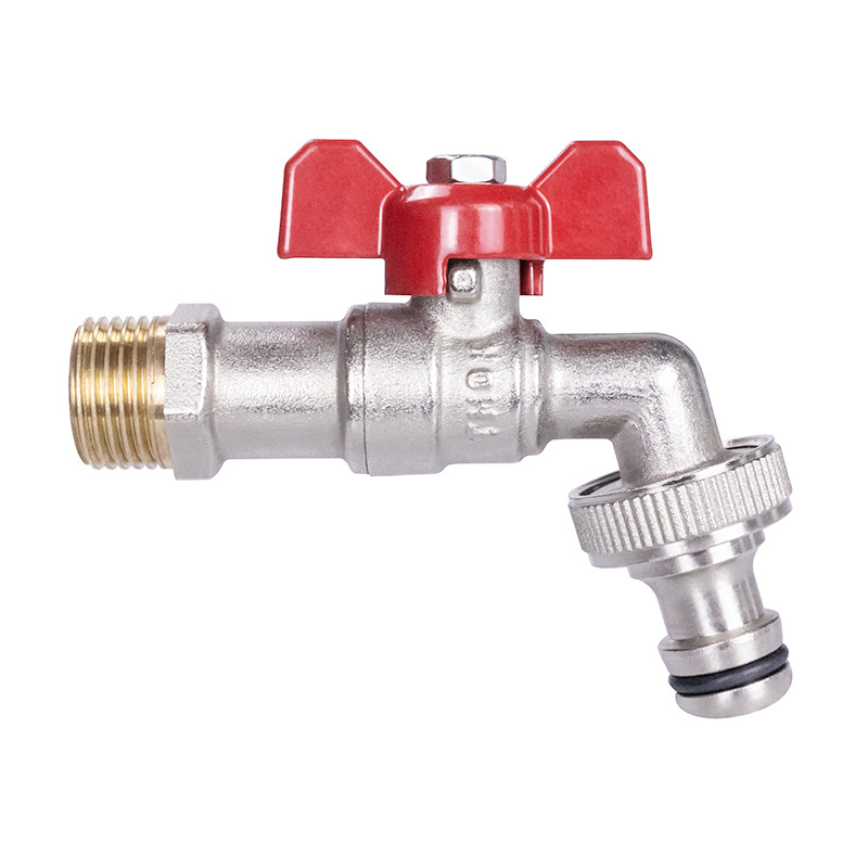 TMOK 1/2''*3/4'' Wall Mounted Swing Long Handle Garden Faucet Water Tap with Hose Connector Nipple