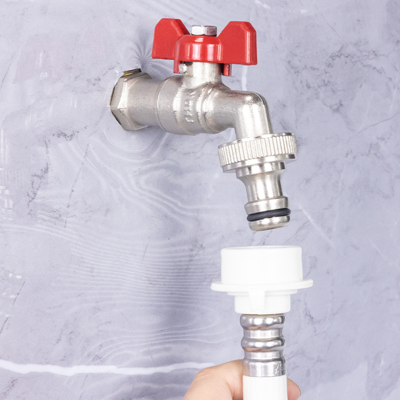 TMOK 1/2''*3/4'' Wall Mounted Swing Long Handle Garden Faucet Water Tap with Hose Connector Nipple