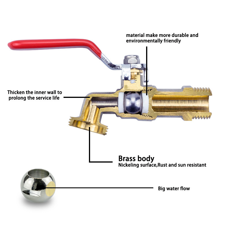 TMOK High Quality Lever Handle Brass Ball Type Water Tap Faucet Bibcock for Wash Machine IBC Tank