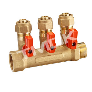 pex 3 way valve manifold water mounted manifold for underfloor heating 1inch brass ball BSP thread flow forged exhaust valve