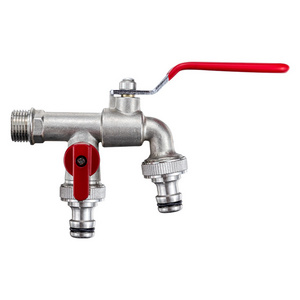 TMOK Red Lever Handle 1/2" inlet 3/4" Double Ball Valve Outlet Faucet Water Tap Bibcock