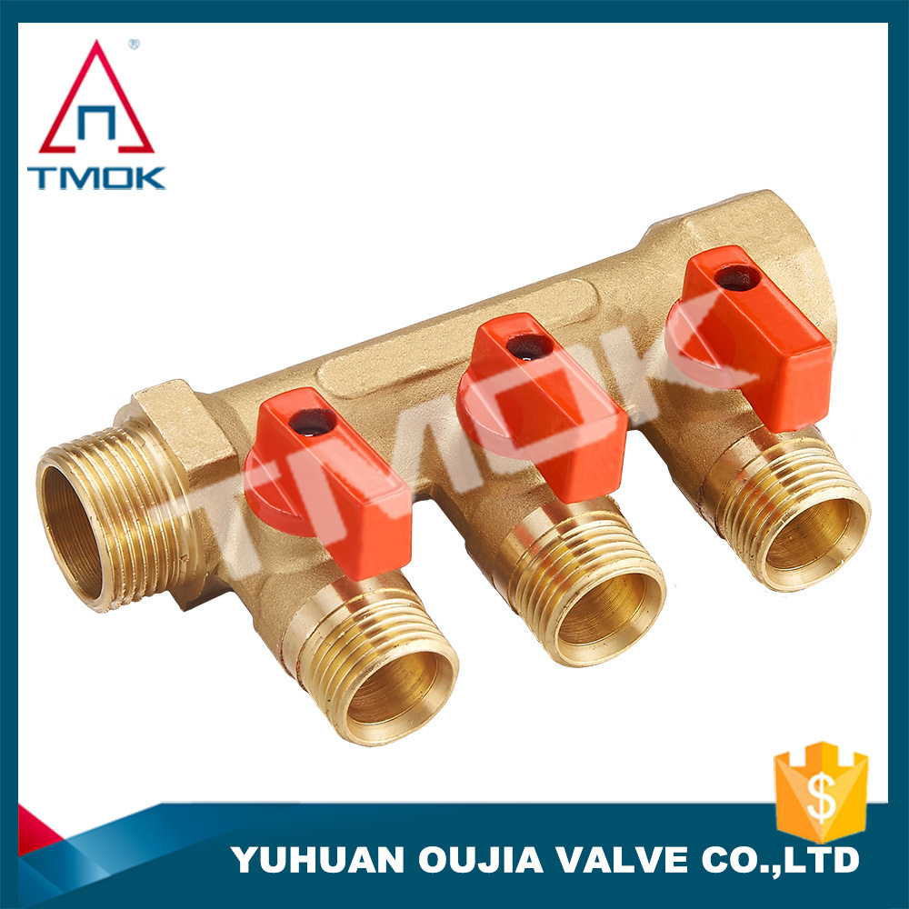 pex 3 way valve manifold water mounted manifold for underfloor heating 1inch brass ball BSP thread flow forged exhaust valve