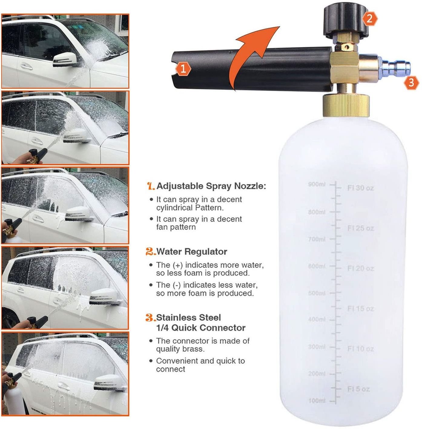 Adjustable Foam Cannon 1 Liter Bottle Snow Foam Lance With 1/4