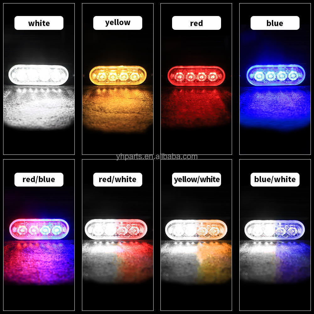 12V Emergency Vehicles Car 4LED Flash Light Amber Red Blue Truck Strobe LED Flashing Warning Light Car Grid Warning light Bar