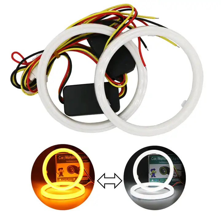 12V 24V 60mm-120mm Cotton Car COB LED Angel Eyes Dual Color White&Yellow Halo Ring Headlight Fog Light With Turning Signal