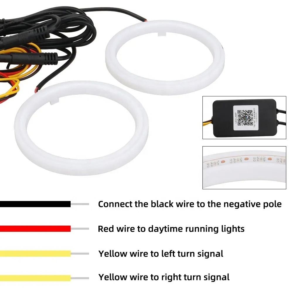 2PCS LED Angel Eyes 60mm Cotton Lights with Turn Signal Lights APP Symphony light RGB  DRL Halo Rings For Car Scooter Headlight