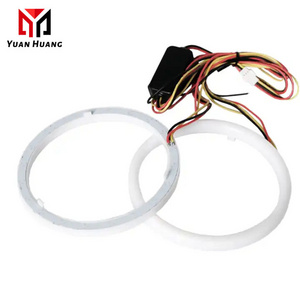 12V 24V 60mm-120mm Cotton Car COB LED Angel Eyes Dual Color White&Yellow Halo Ring Headlight Fog Light With Turning Signal