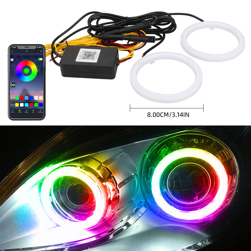 2PCS LED Angel Eyes 60mm Cotton Lights with Turn Signal Lights APP Symphony light RGB  DRL Halo Rings For Car Scooter Headlight