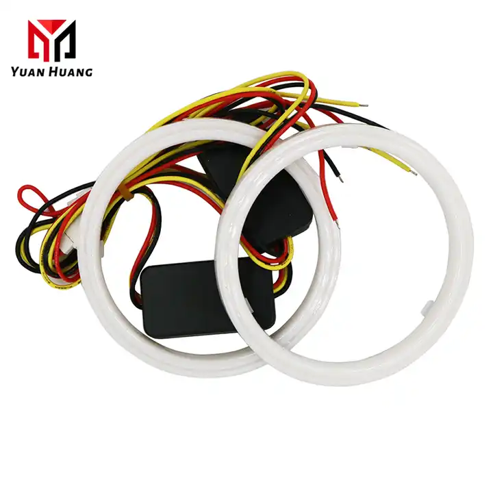 12V 24V 60mm-120mm Cotton Car COB LED Angel Eyes Dual Color White&Yellow Halo Ring Headlight Fog Light With Turning Signal