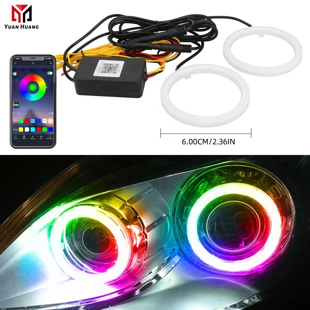 2PCS LED Angel Eyes 60mm Cotton Lights with Turn Signal Lights APP Symphony light RGB  DRL Halo Rings For Car Scooter Headlight