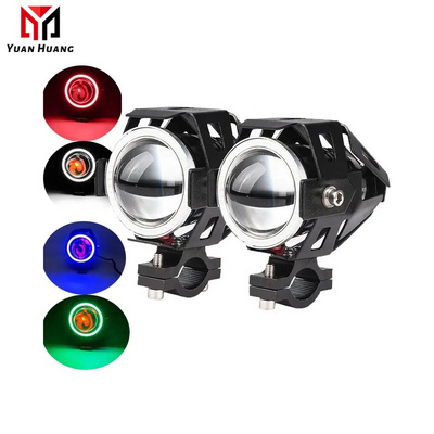 U7 125W LED Motorcycle Angel Eyes Headlight DRL Spotlights Auxiliary Bright LED Bicycle Lamp Car Work Fog Light