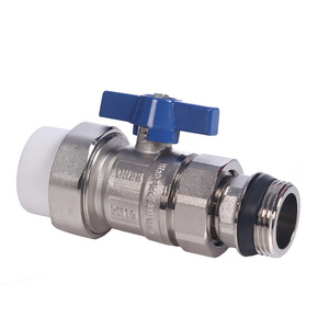 Top Quality butterfly handle 2 way DN25 1inch PTFE male thread water flow control mixing PPR forged brass ball valve