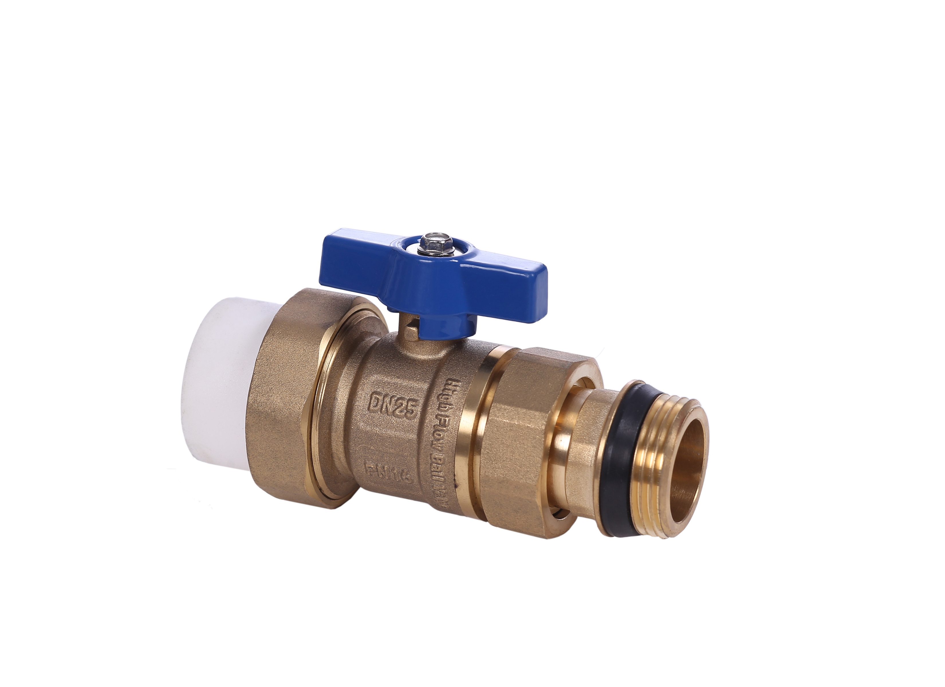 Top Quality butterfly handle 2 way DN25 1inch PTFE male thread water flow control mixing PPR forged brass ball valve