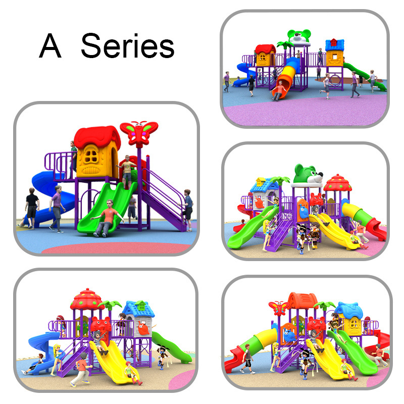 Popular theme park outdoor playground climbing amusement plastic kids slide swing and slide playground