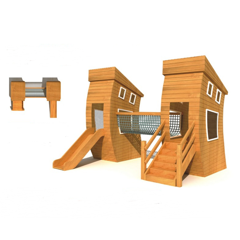 Kindergarten wooden combination slide outdoor playground equipment for sale