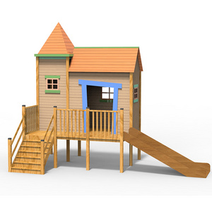 Kindergarten wooden combination slide outdoor playground equipment for sale