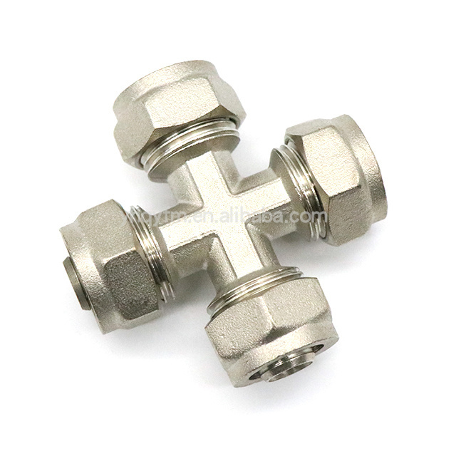 factory directly high quality cross connections 4 way cross connector pex pipe fittings16MM aluminum plastic pipe joint