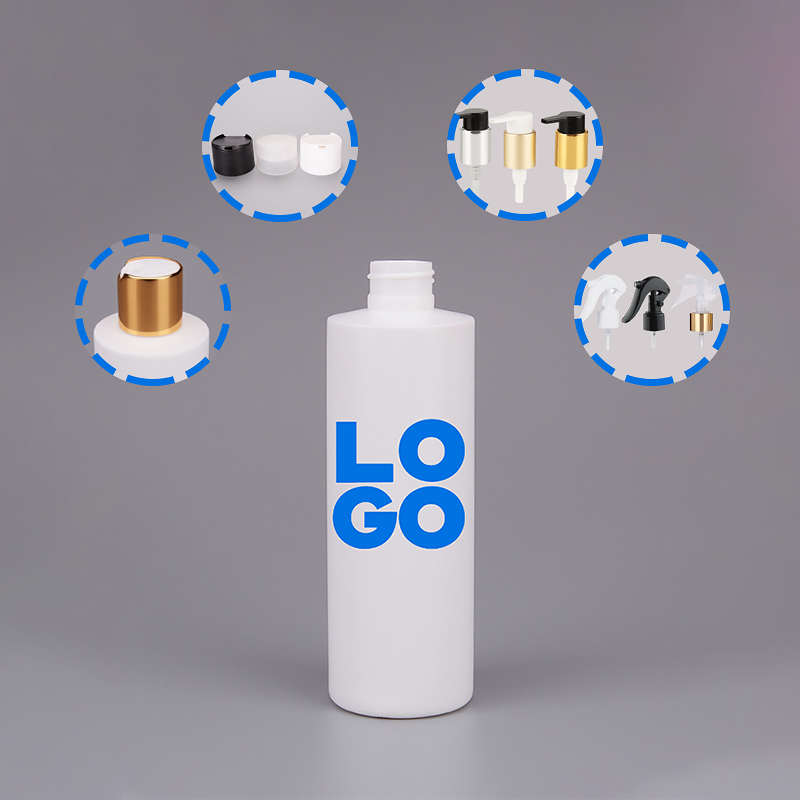 250ml HDPE Container Cylinder Flat Shoulder Lotion Cream shampoo and conditioner bottles With Disc Top Cap