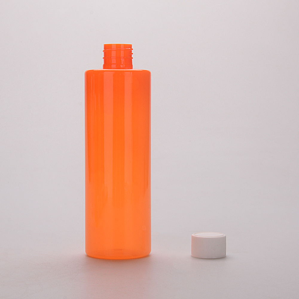 Wholesale 220ml 425ml Orange Pump Cap deliberate customized plastic bottle empty PET OEM Oval oil shampoo syrup Bottle