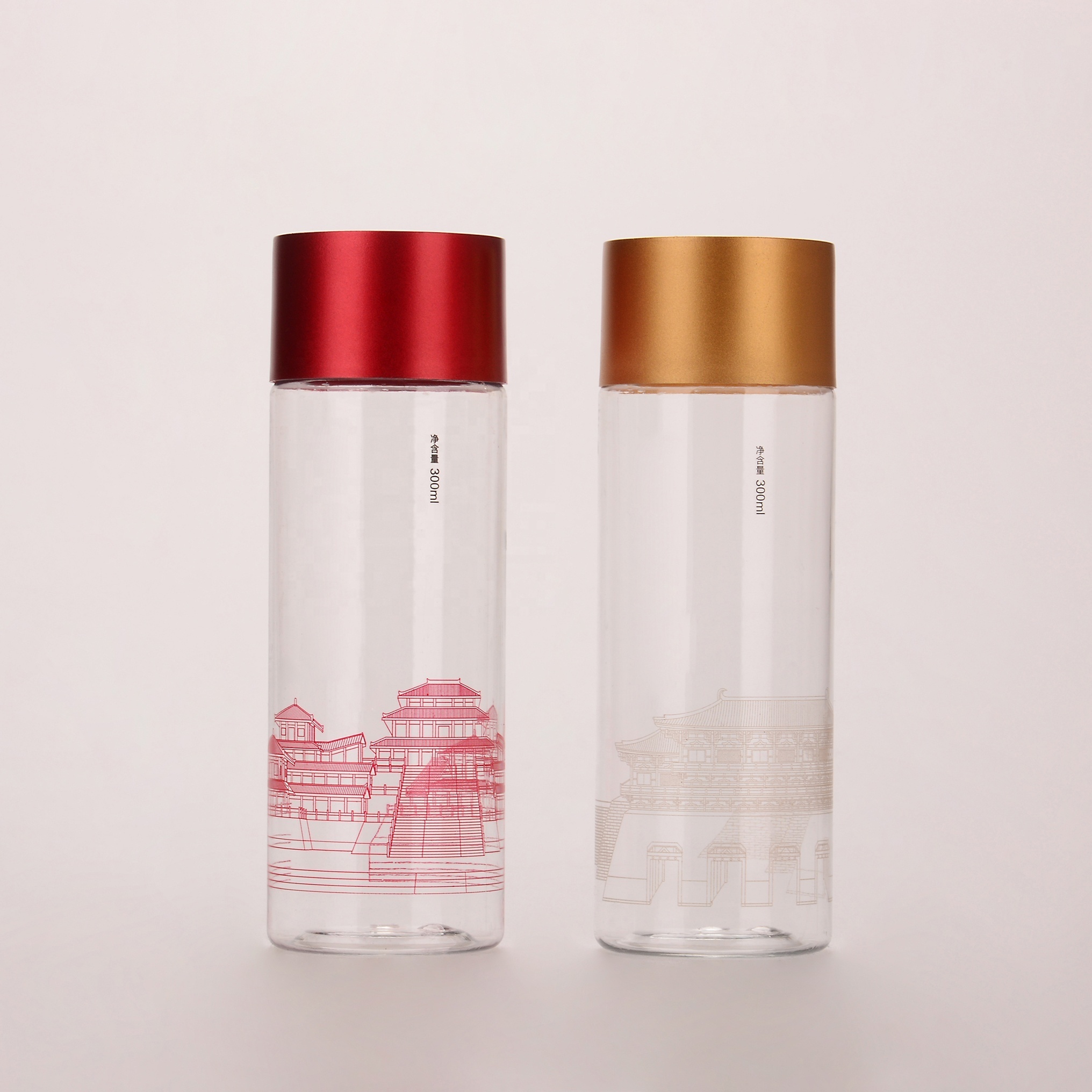 250ml 300ml 400ml 500ml Custom Cylindrical PET Plastic Juice Bottle With Double Wall Cap Clear VOSS Water Juice Bottle Packaging