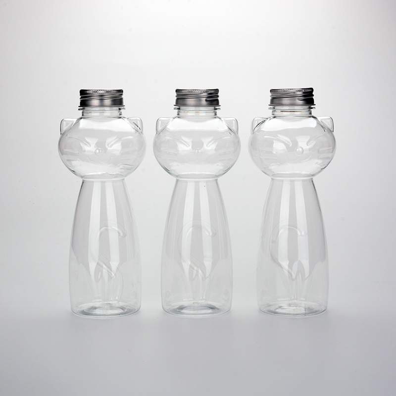 500ml Empty PET Disposable special design Cat Shape Cold Juice Beverage Packing Bottle