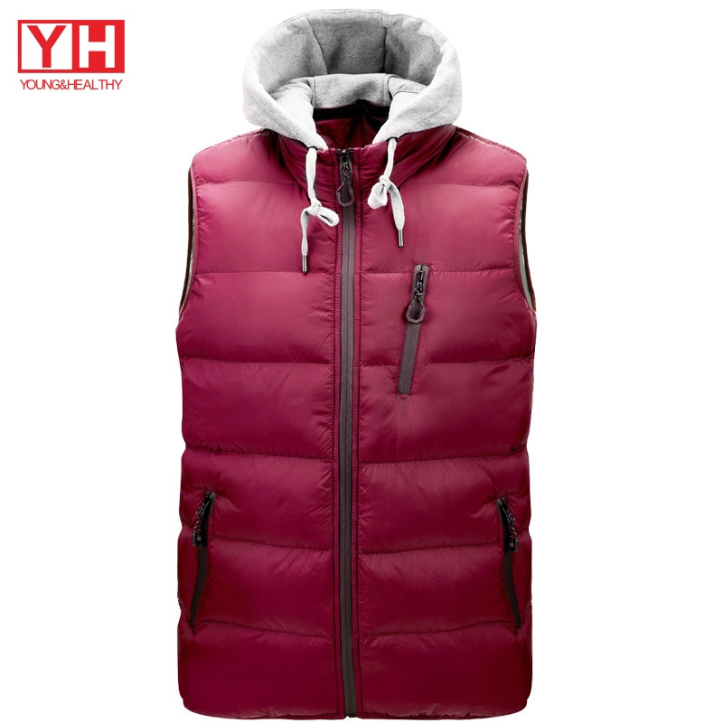 OEM Custom Winter Sleeveless Hoody Jacket For Men Zipper Pocket Plus Size Quilted Puffer Vest With Hoodie