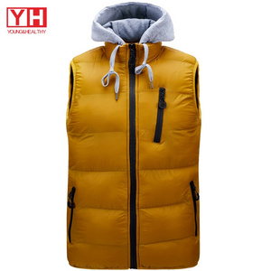 OEM Custom Winter Sleeveless Hoody Jacket For Men Zipper Pocket Plus Size Quilted Puffer Vest With Hoodie