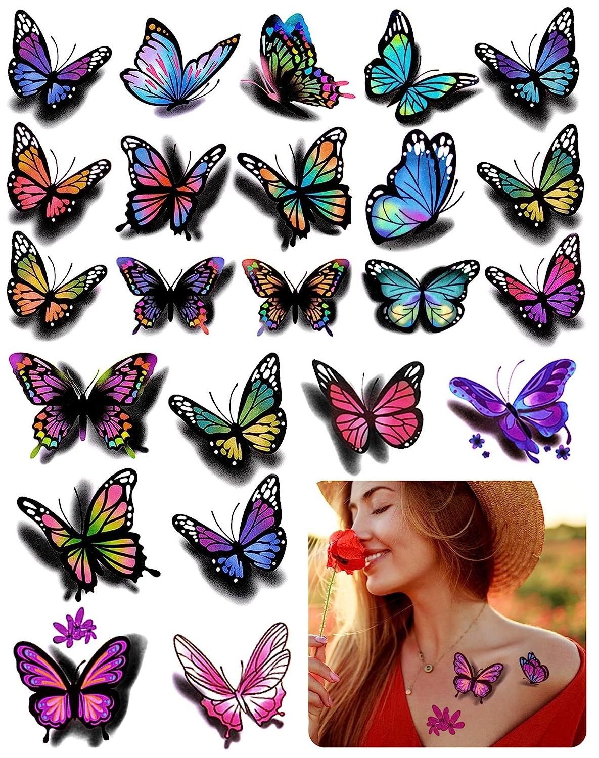 Wholesale Full Color Butterfly Tattoos Female Body Art Cool And Sexy Design 3d Butterfly Tattoo Stickers