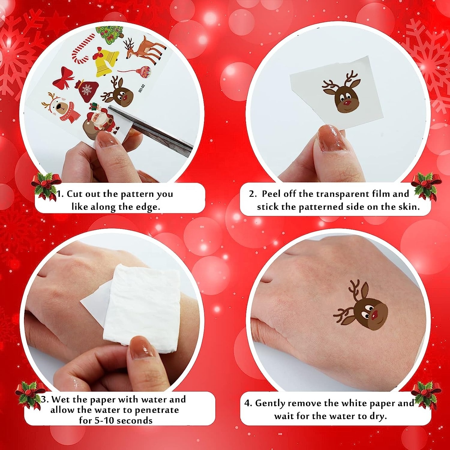 Snowman Elk Christmas Tree Kids Tattoo Stickers Christmas Party Favors Exquisite Stickers