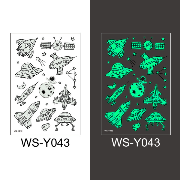 custom SPACE design glow in the dark temporary tattoo stickers