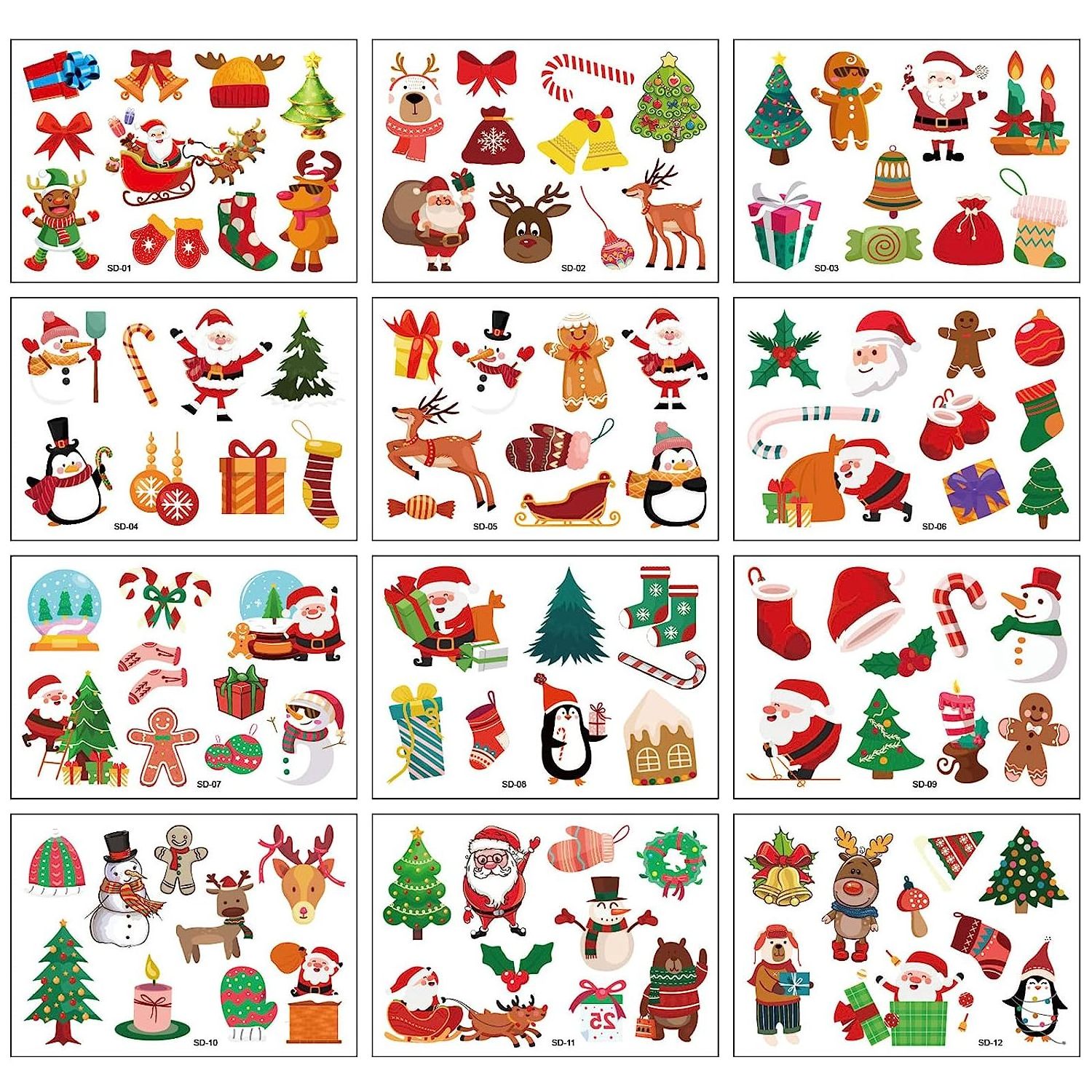 Snowman Elk Christmas Tree Kids Tattoo Stickers Christmas Party Favors Exquisite Stickers