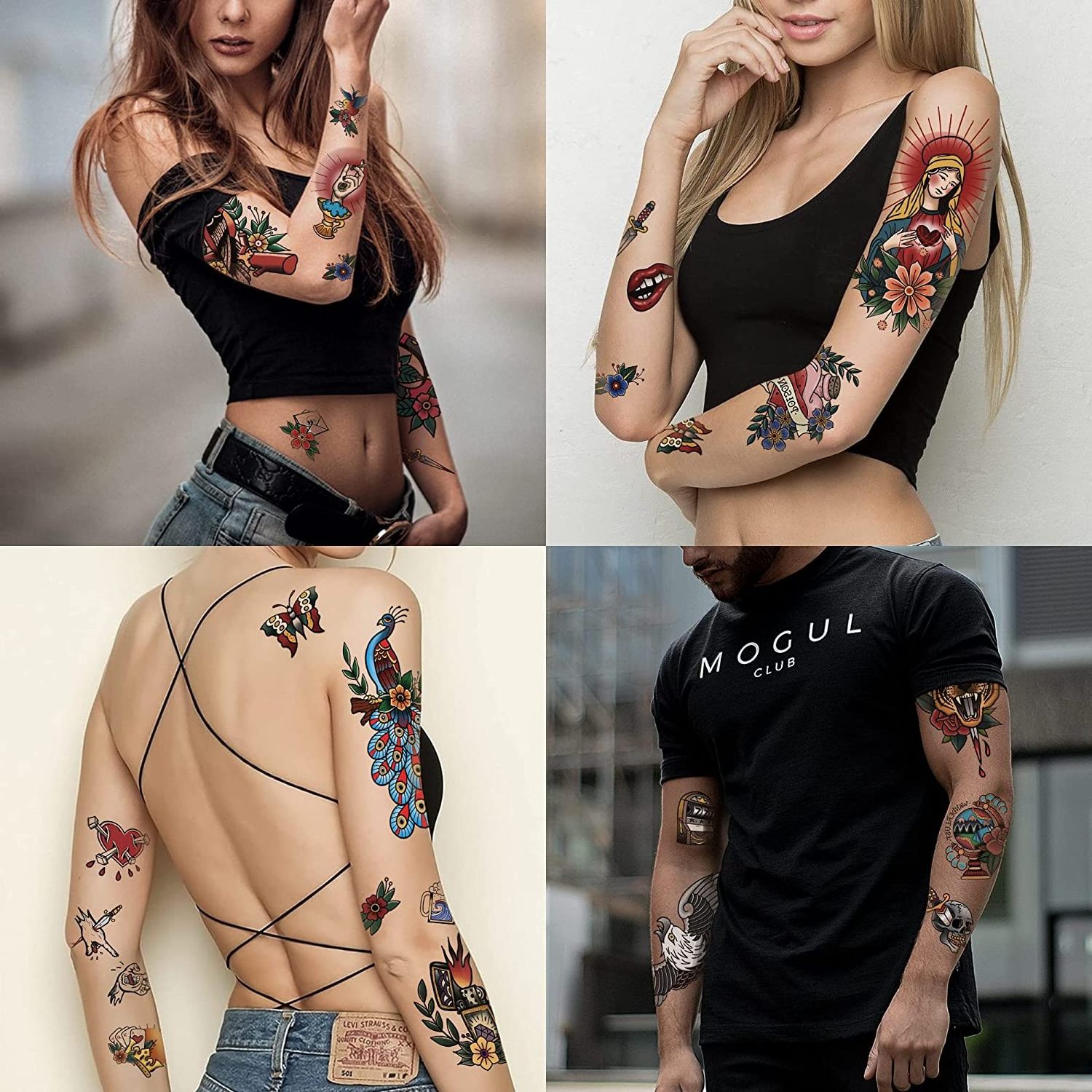 Fashion Flower Arm Rose Swallow Butterfly Sword Waterproof Temporary Tattoo Sticker For Men And Women