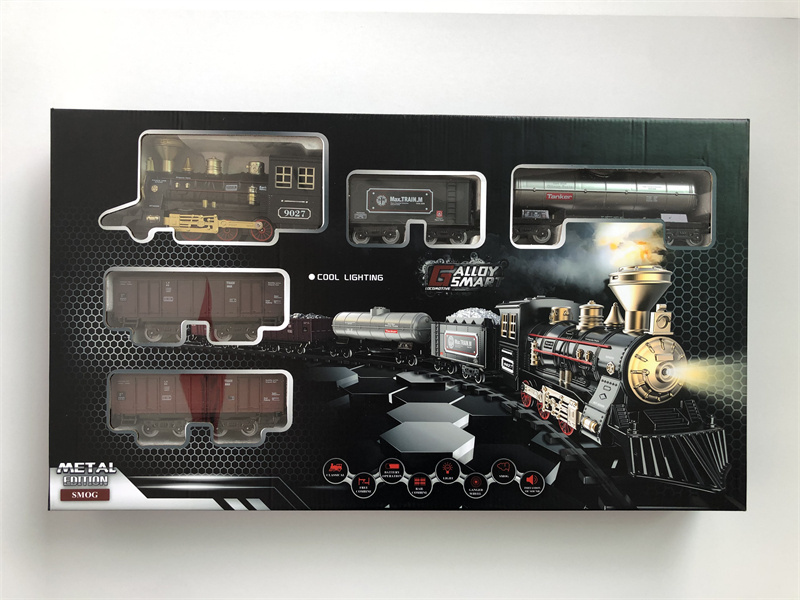 Classical toy model of simulated retro steam train alloy intelligent electric light music smoking rail car