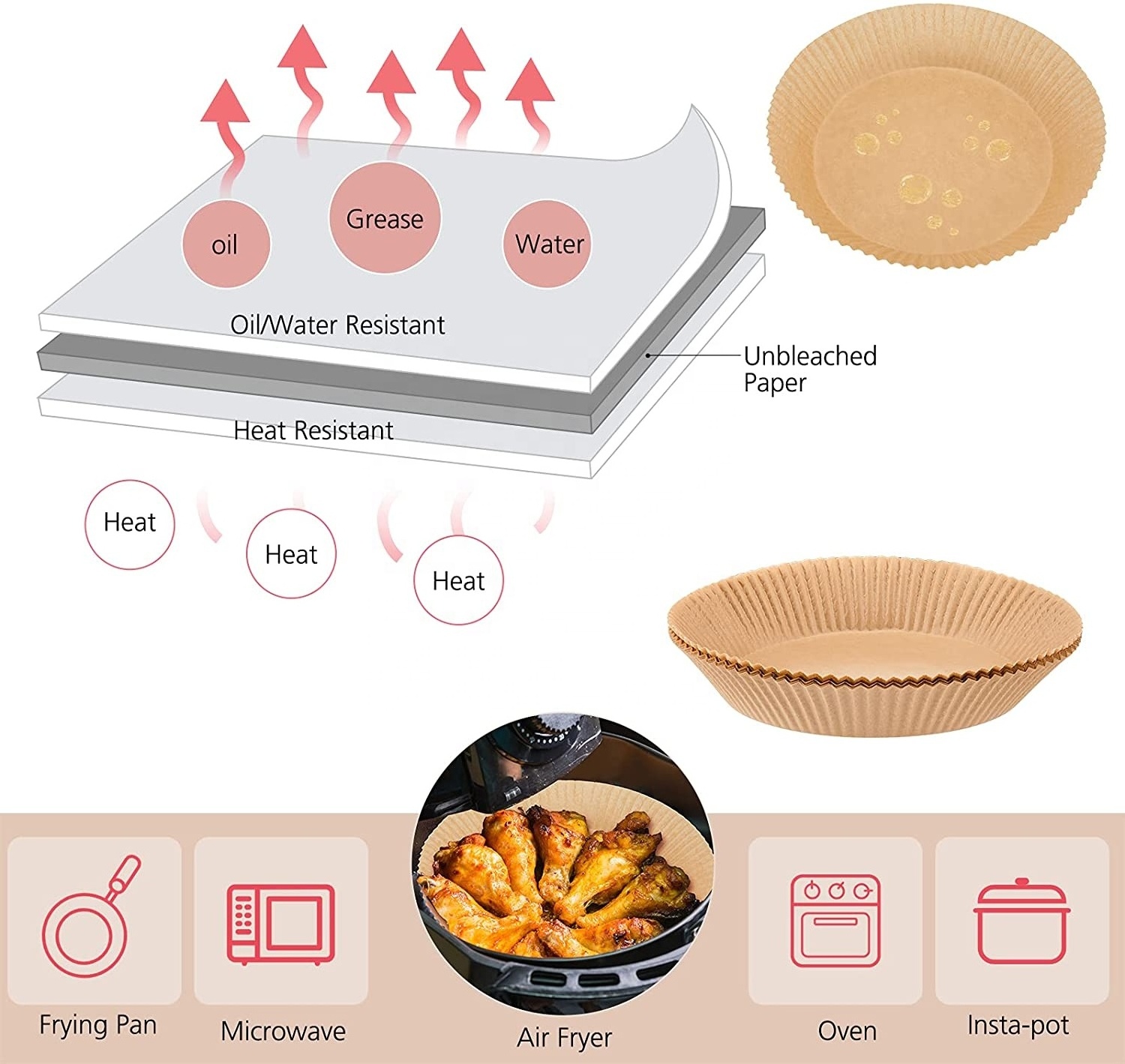 Food Baking Paper for air hot selling brown baking paper fryer printed parchment paper for baking