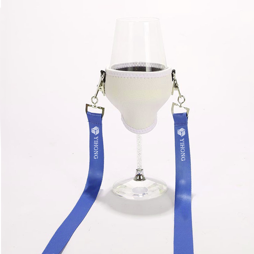 Luxury Printed Logo Custom Woven Neck Strap Goblet Stemware Gift Bottle Sleeve Wine Glass Holder Cup Polyester Lanyard