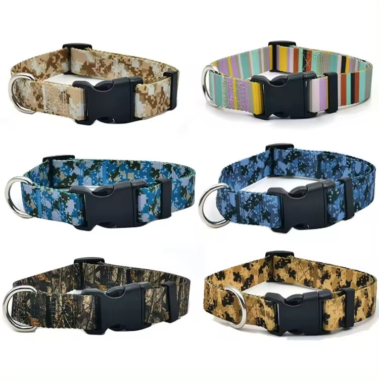 Custom Camouflage Personalized Luxury Sublimated Print Logo Flower Floral Big Large Adjustable Polyester Pet Dog Collar