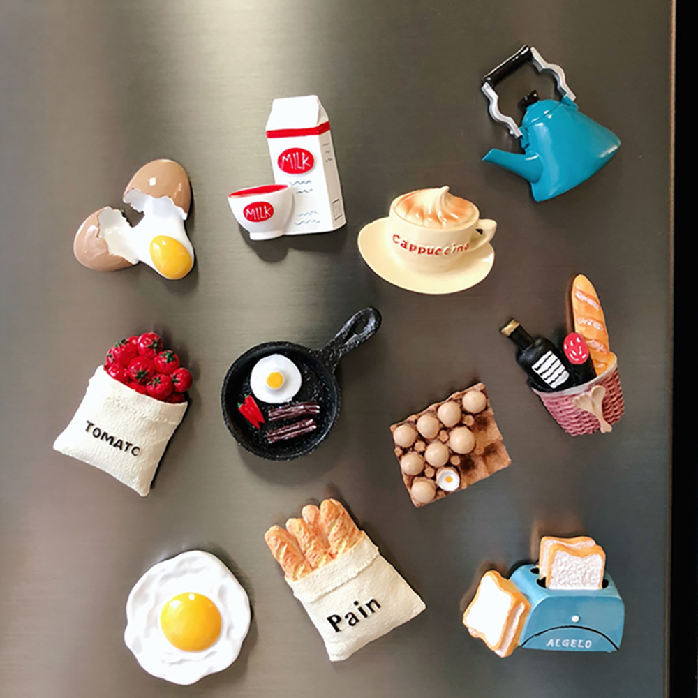 Hot selling creative cartoon resin refrigerator stickers three-dimensional fridge magnet afternoon tea food resin fridge magnet