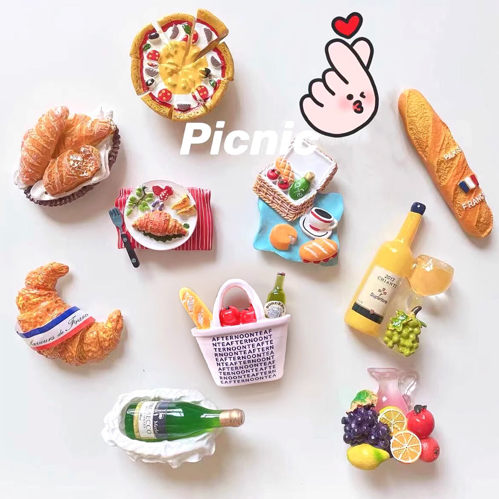 Hot selling creative cartoon resin refrigerator stickers three-dimensional fridge magnet afternoon tea food resin fridge magnet