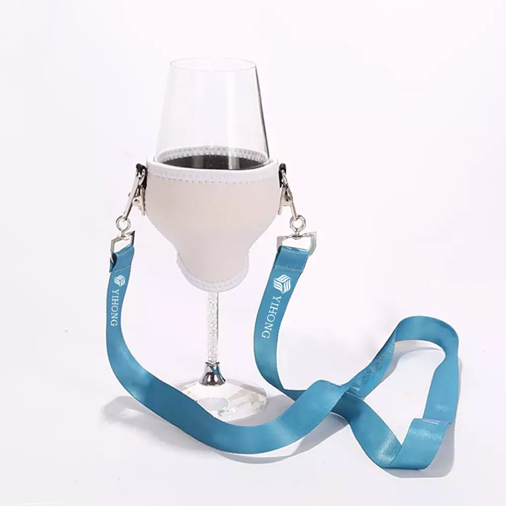 Luxury Printed Logo Custom Woven Neck Strap Goblet Stemware Gift Bottle Sleeve Wine Glass Holder Cup Polyester Lanyard