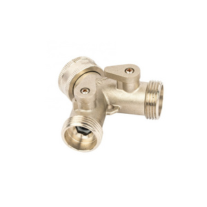 YF-G-011 Factory Price 1/4''- 2' Size 2 Way Brass Garden Hose Y Type Splitter Watering Tap Connector Adapter Brass Manifold